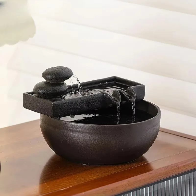 

Small Ceramic Flowing Water Fountain Decorative Item for Home Living Room TV Cabinet Decoration