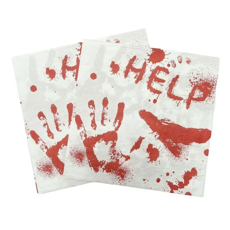 20pcs Halloween Party Red Handprint Pattern Napkins Ambient Decoration Paper Placemats Restaurant Wine Glasses Flower Paper