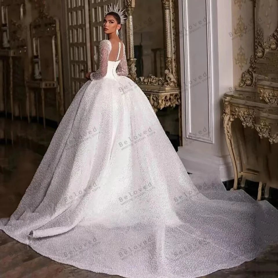 Exquisite Brautkleider Prinzessin Brautkleider Voile glänzende Roben für formelle Party quadratischen Kragen volle Ärmel Vestidos de Novia