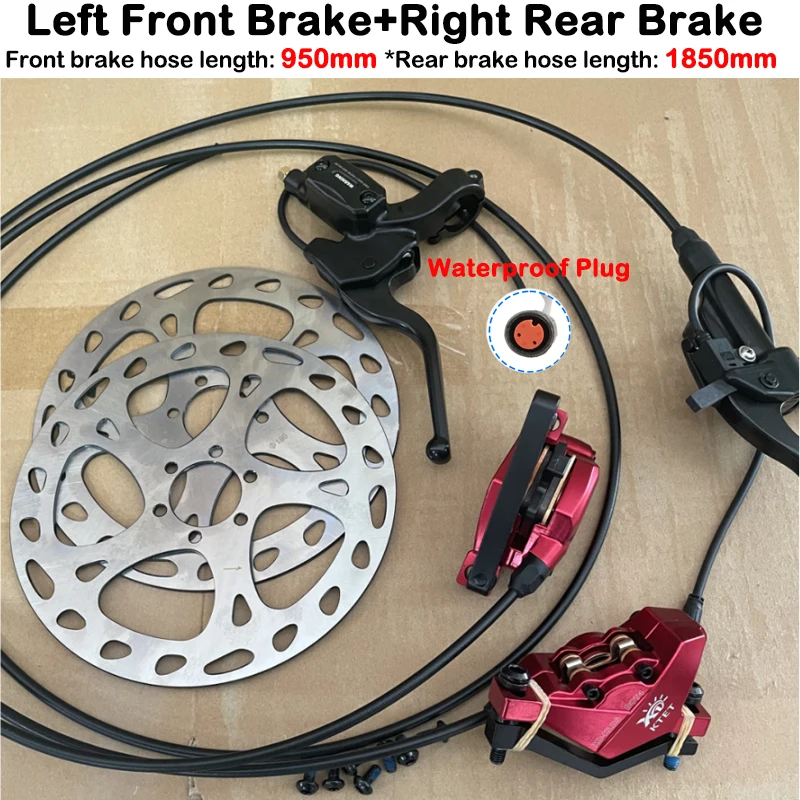2 Piston Red Ebike Hydraulic Disc Brake Kit Ebike Power Cut Off Brake Level Bicycle Dual Disc Oil Brakes image 3