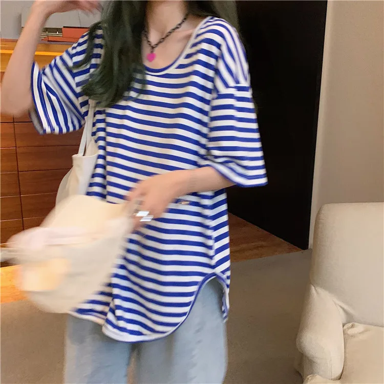 Girls Fashion Stripe T Shirts for Women Clothes Female Ladies Casual Clothing Broken Code Clearance Fy2061