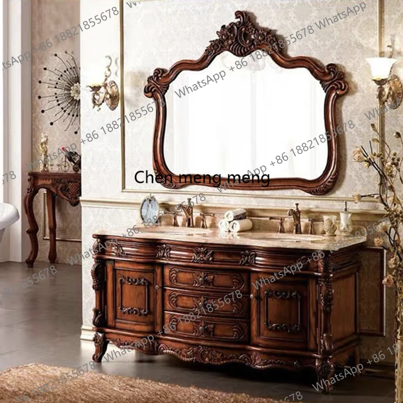 

Red oak European bathroom cabinet, bathroom cabinet, hand wash face, double basin combination, luxury and high-end.