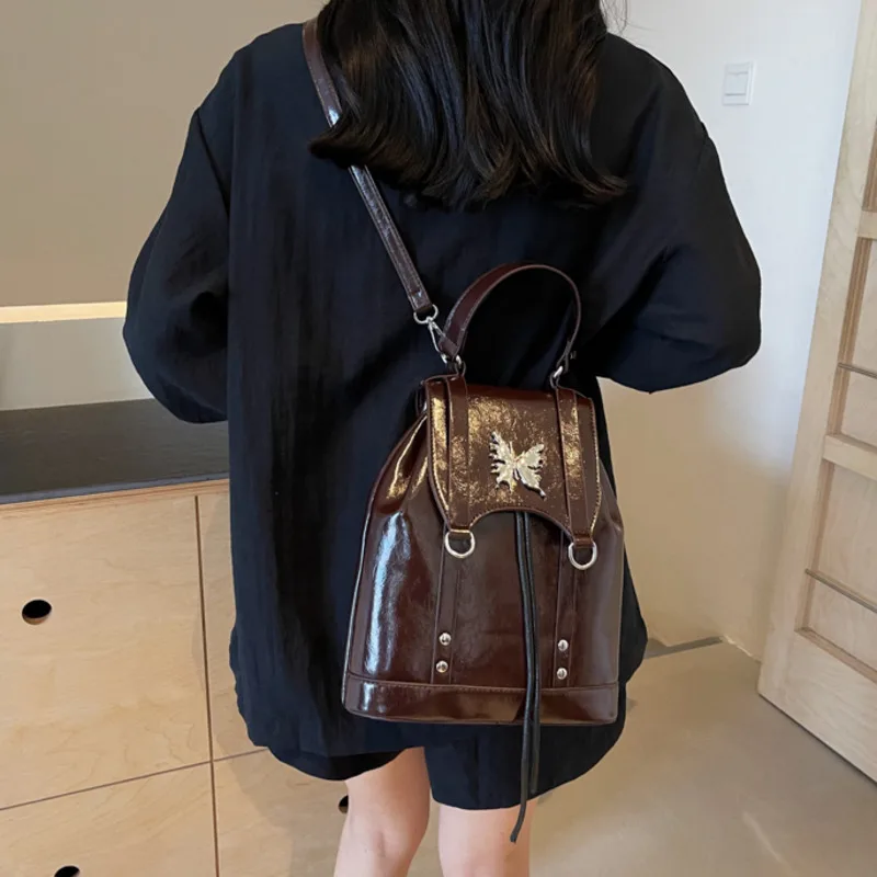 Mochilas de couro PU de design retrô para mulheres, alta capacidade, bolsa de viagem feminina, moda coreana, mochila inverno Y2K, 2021