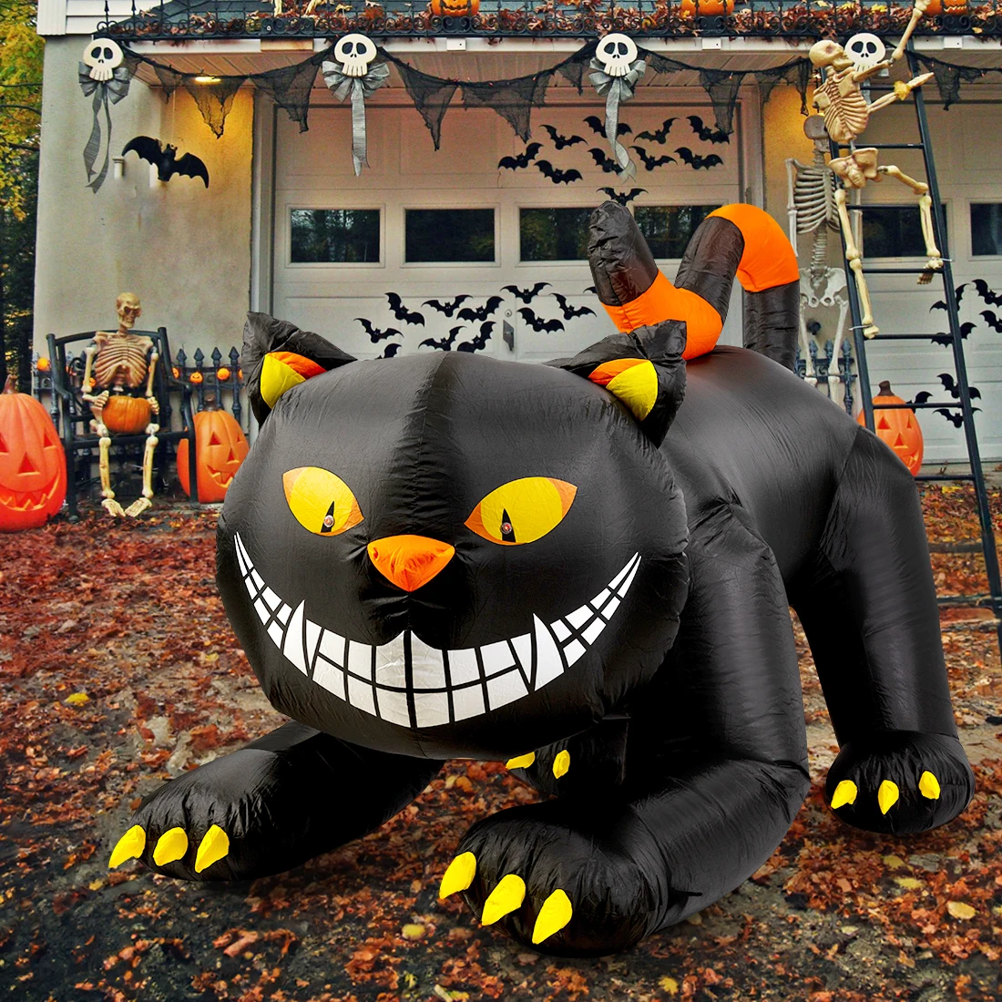 Black cat 6 feet inflatable shaking head ghost outdoor Halloween decorations with LED lights children's hot sale