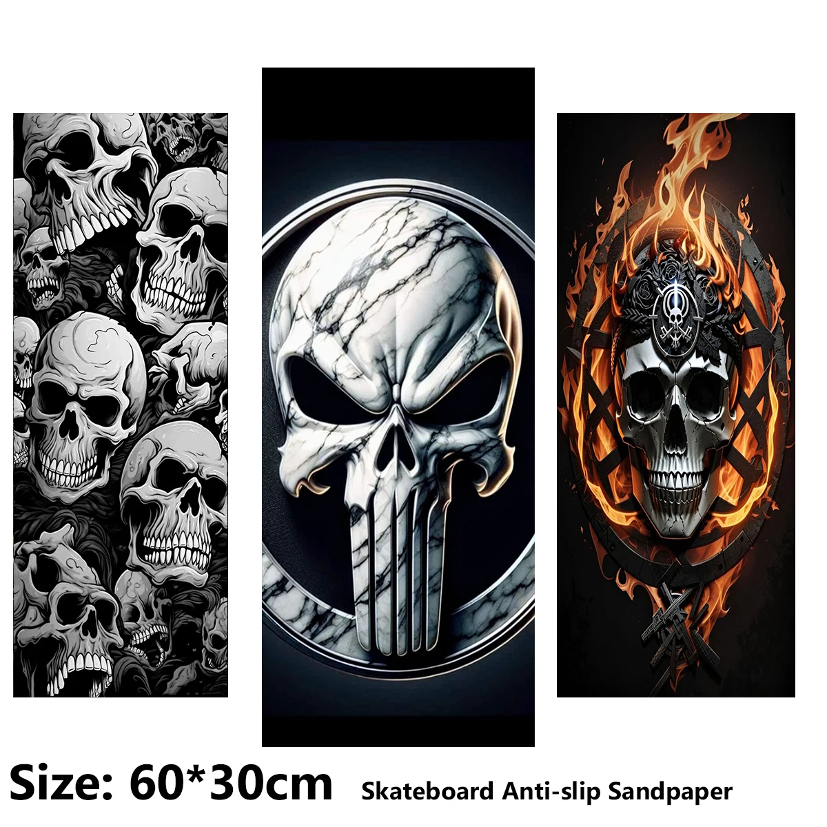 

Скелет смерти с узором ужасов, противоскользящая наклейка для электрического скутера, наждачная бумага, лента для скейтборда, лист 60*30 см