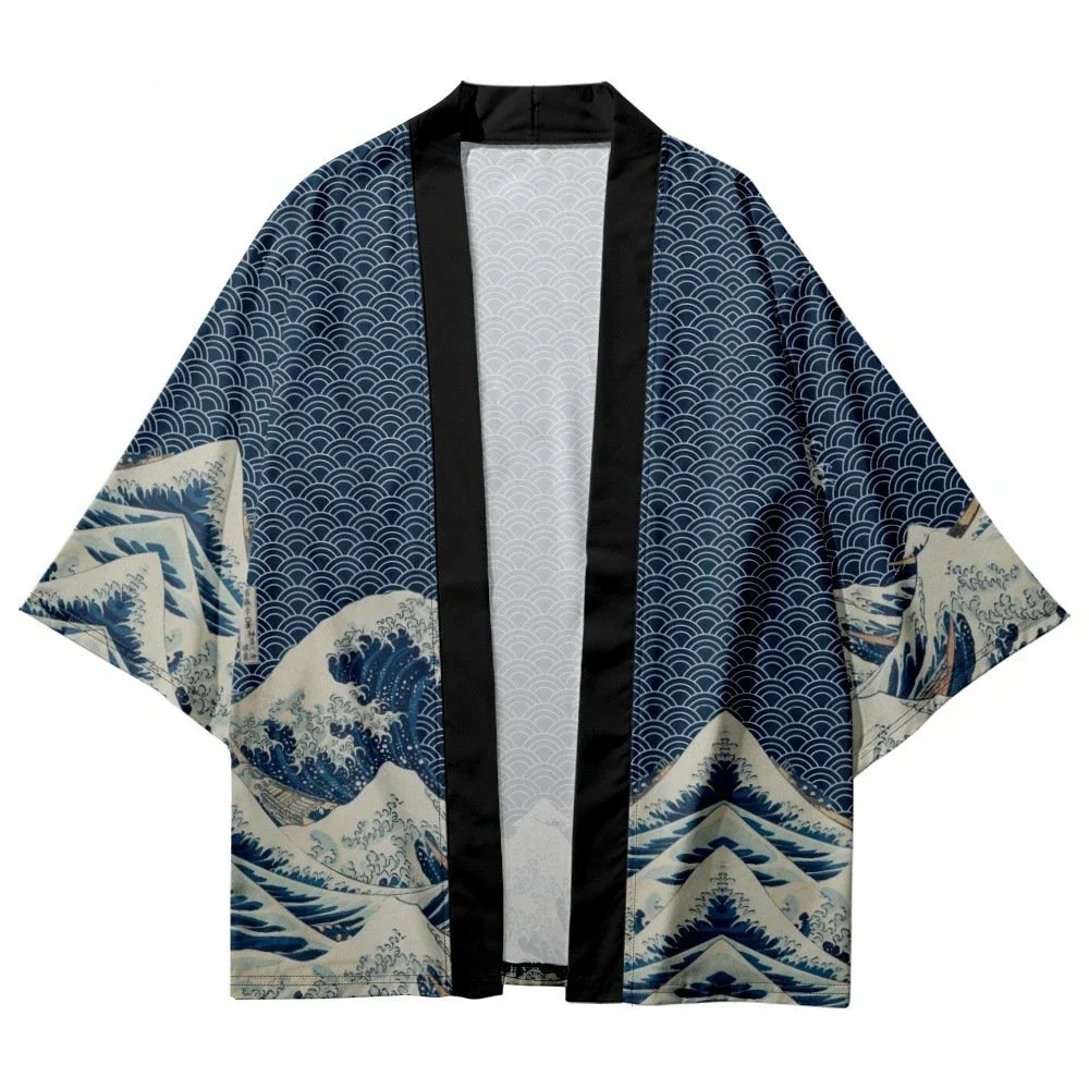 Clouds Ocean Waves Print Shirt Clothing Traditional Haori Cosplay Kimono Women Men Japanese Asian Streetwear Cardigan Yukata