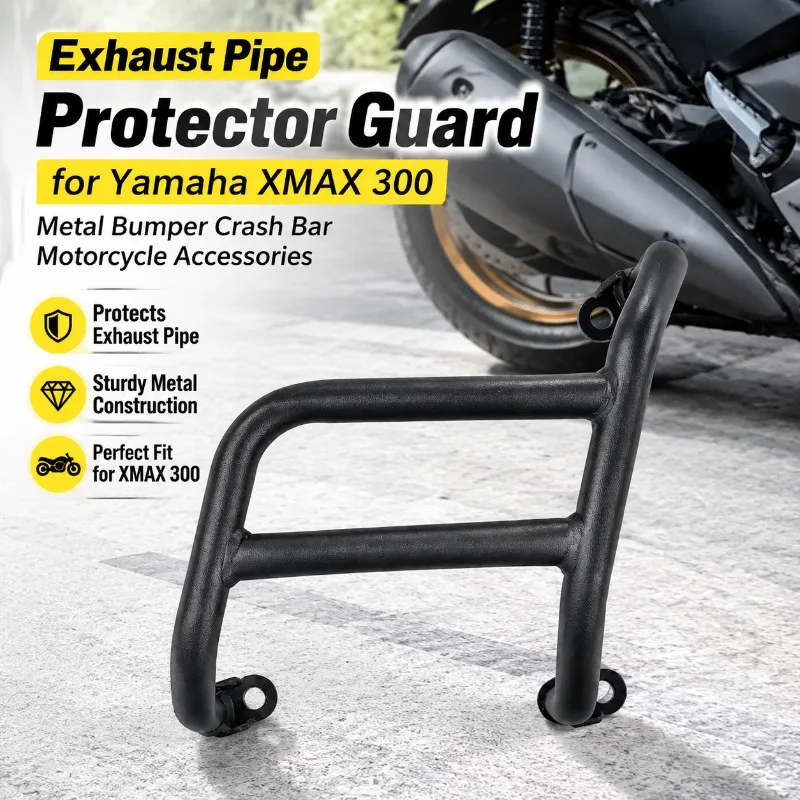 Metal Muffler Bumper Exhaust Pipe Crash Bar Guard Compatible with Yamaha XMAX300 Scooter Anti-collision Protective Frame