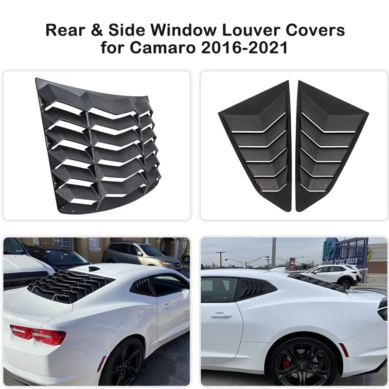 Rear+Side Window Louvers Fits for Chevrolet Chevy Camaro 2016 - 2023 Car Windshield Sun Shade Cover , ABS (Matte Black)