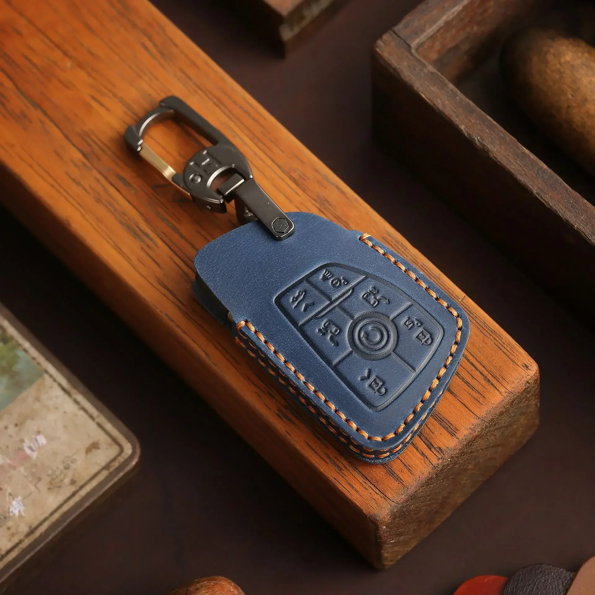 

6button Leather cover protector for Buick Avenir GL8 Century 2023 2024 Keyless Go Remote Car Key Case Shell Keychain Accessories