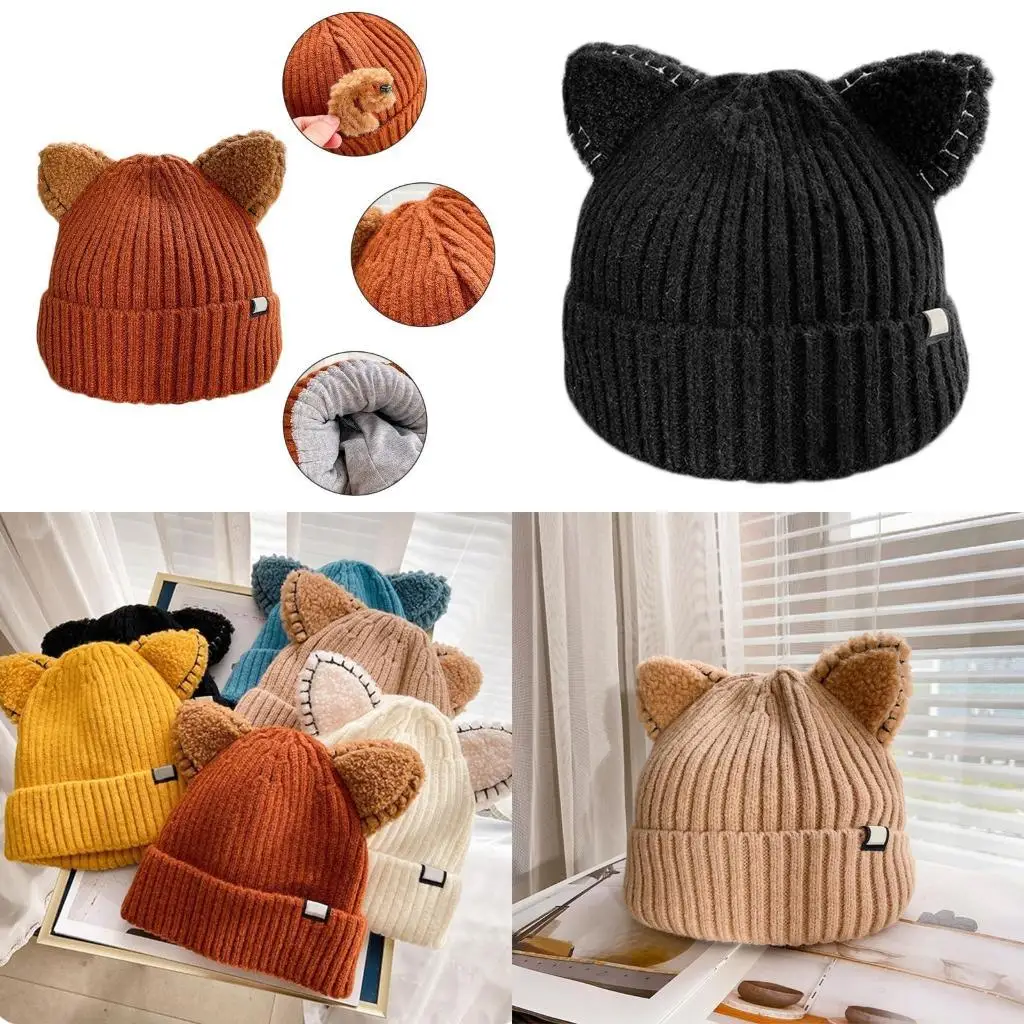 

31BF милые шапки для кошачьих ушей, однотонные мягкие плюшевые вязаные крючком уши для защиты Fal