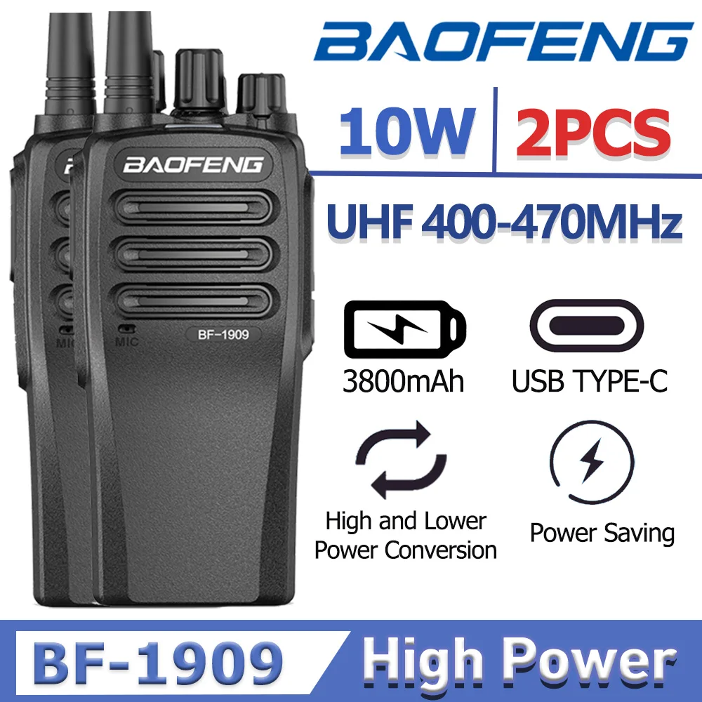 

Baofeng BF-1909 Walkie Talkie 10W High Power UHF 400-470mhz Two-way Radio Type C Charging Long Range CB Radio