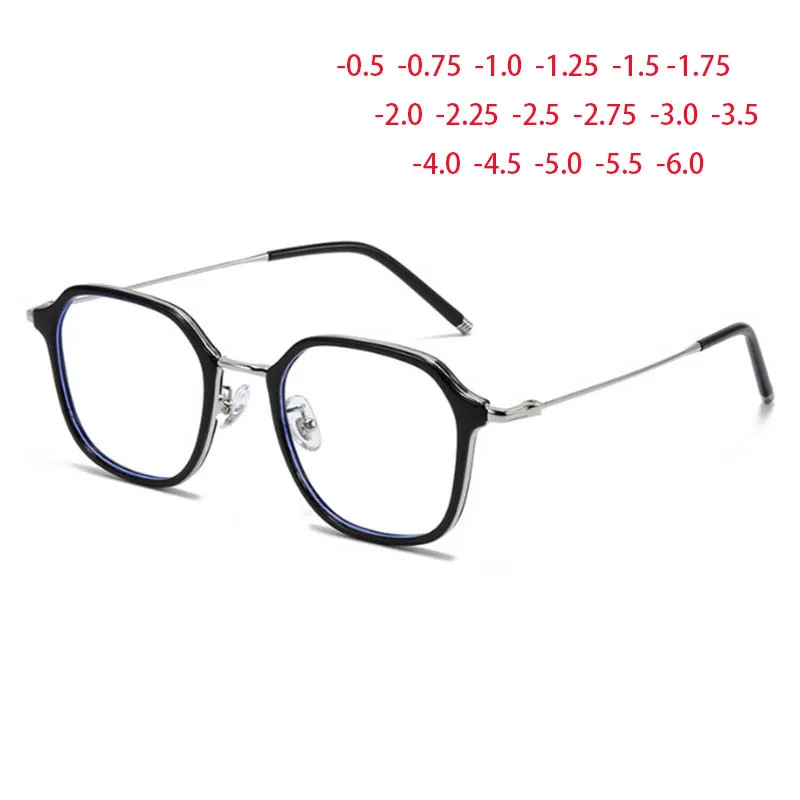 

Metal Mix Ring Polygon Frame Anti Blue Light Glasses Men Women Prescription Spectacles Myopia -0.5 -0.75 -1.0 -1.5 -2.0 To -6.0