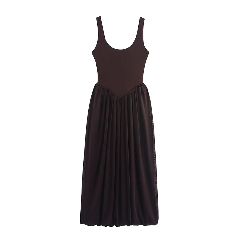 Elegant Tulle Splicing Cami Dress Women's Sleeveless Backless Long Dress 2025 Summer Fashion Beach Party Dresses