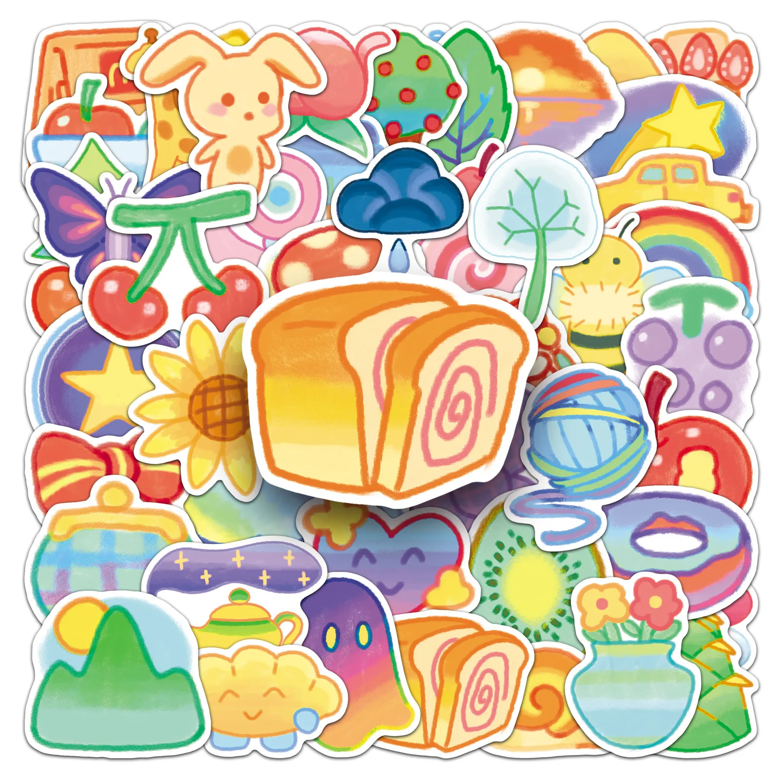 50-Pack Cartoon Hand-Drawn Cute Painting Stickers Waterproof Decorative Stickers for Phone Tablet Notebook Luggage Stationery