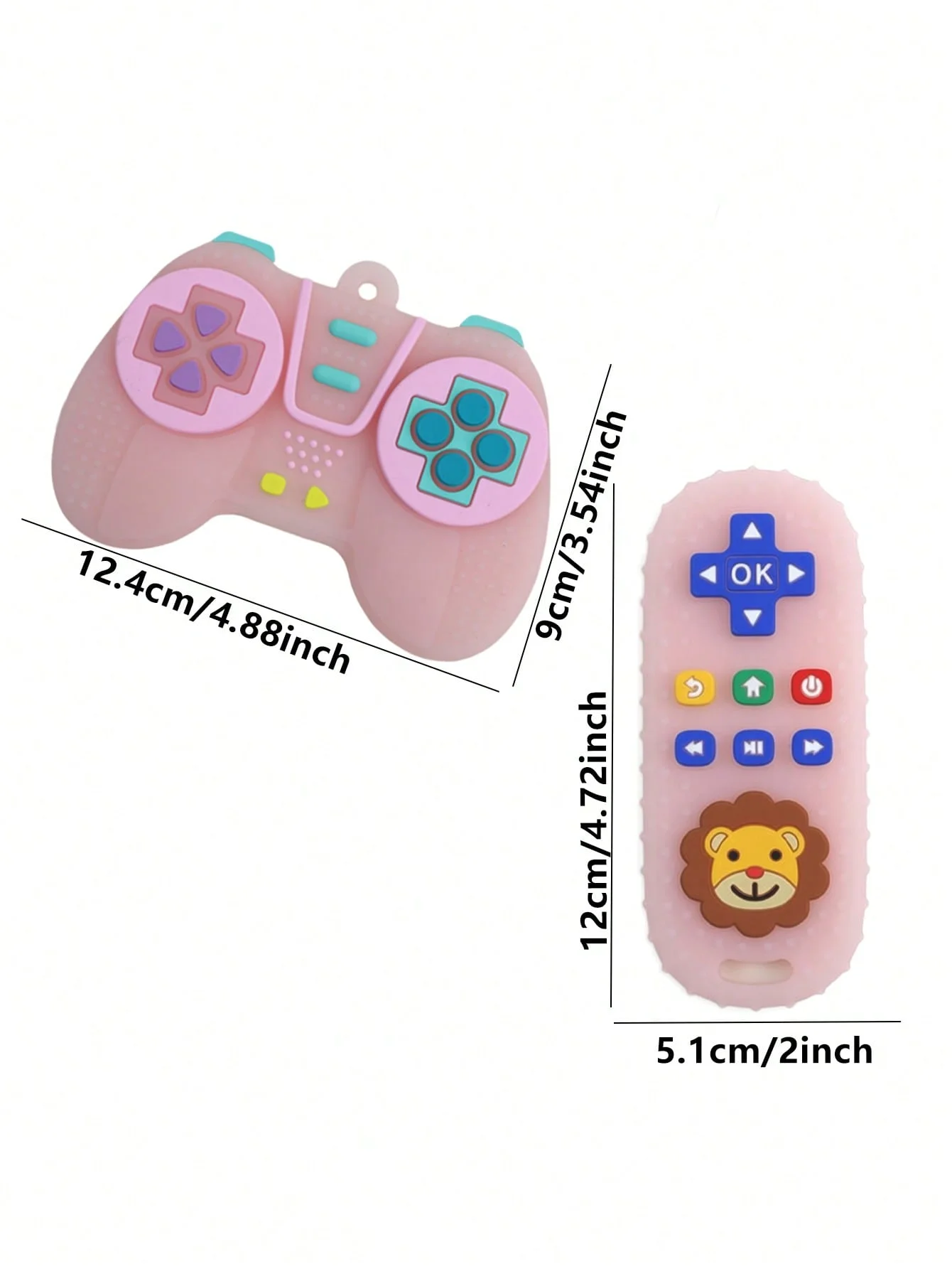 2Pcs Game Controller & Lion Remote Teething Toys Food Grade Silicone Infant Sensory Chew Toy 0M+