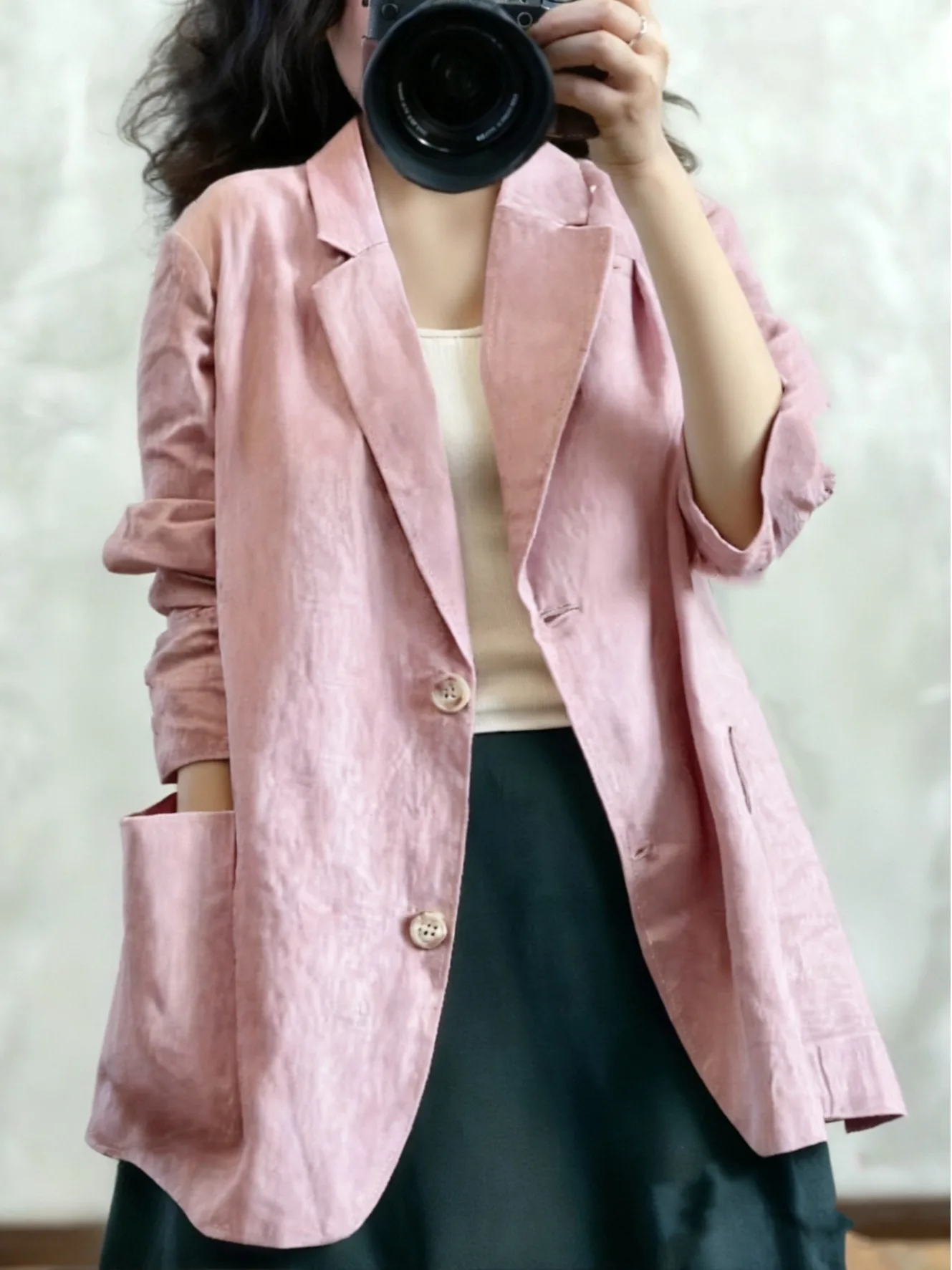 

Ele Casual Suit Jaet Women's Loose Fit Button up Cardigan Outerwear Versatile Slimming Workwear Polyester Fiber