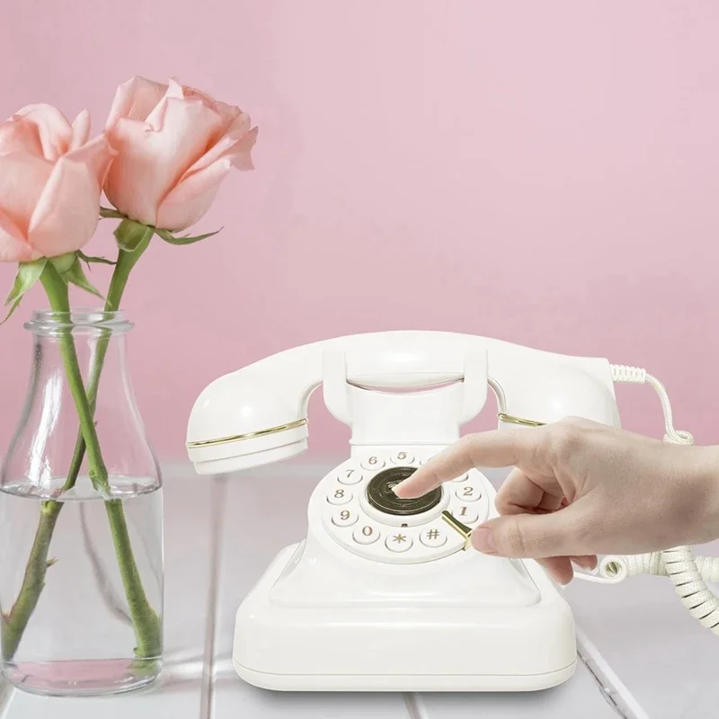 

Retro Style Wired Dial Telephone Plug-In Home Fixed Landline Classic Old Landline Telephone