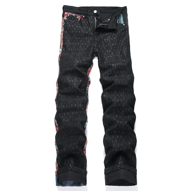 

Men's Fashion High Street Hip Hop Jeans Pants Streetwear Personality Design Denim Trousers With Patchwork Patched Straight Fit