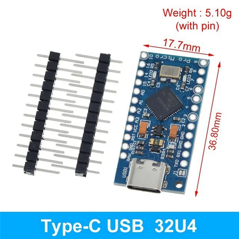 Baru! Papan Pengembangan Biru Papan Pengembangan Antarmuka TYPE-C Atmega32u4 Pembaruan USB Mandiri Mikrokontroler 5V/16M