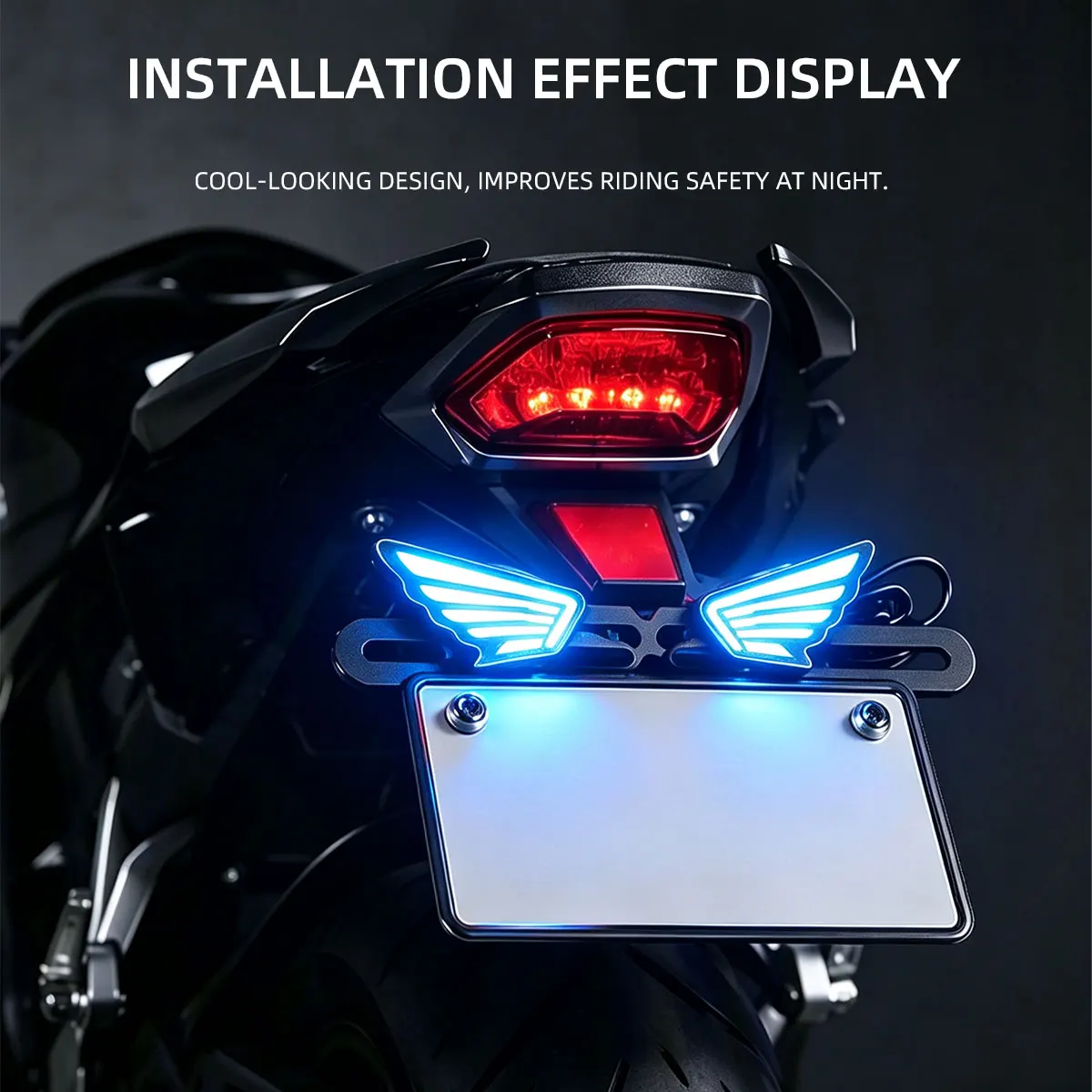 1set Motorcycle Angel Wings Led With Rear Light Bracket DRL Flash Turn Signal License Plate Tail Reverse Clearance Lamp 12V