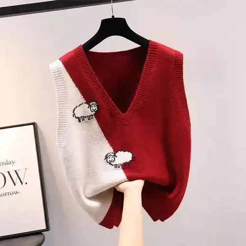 V넥 조끼 여성용 통근 스타일 18-24세 2024년 가을 자수 조끼 베스트 조끼 베스트 V넥 조끼 베스트 조끼 베스트 