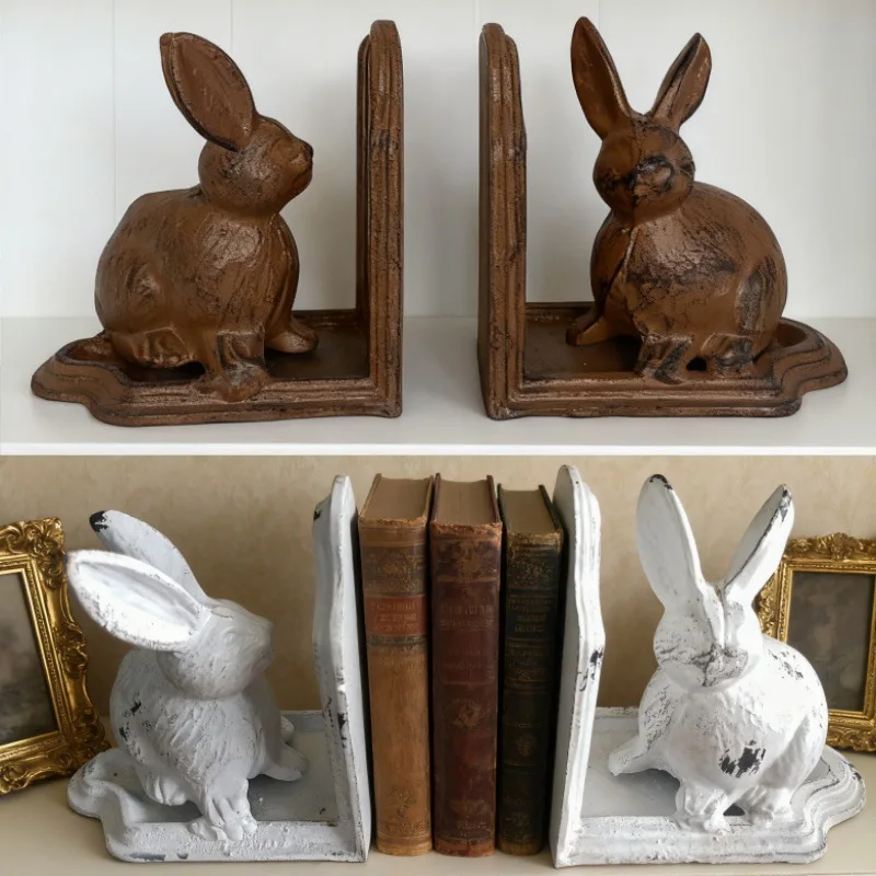 European and American vintage cast iron rabbit bookend creative book stand fashion decoration