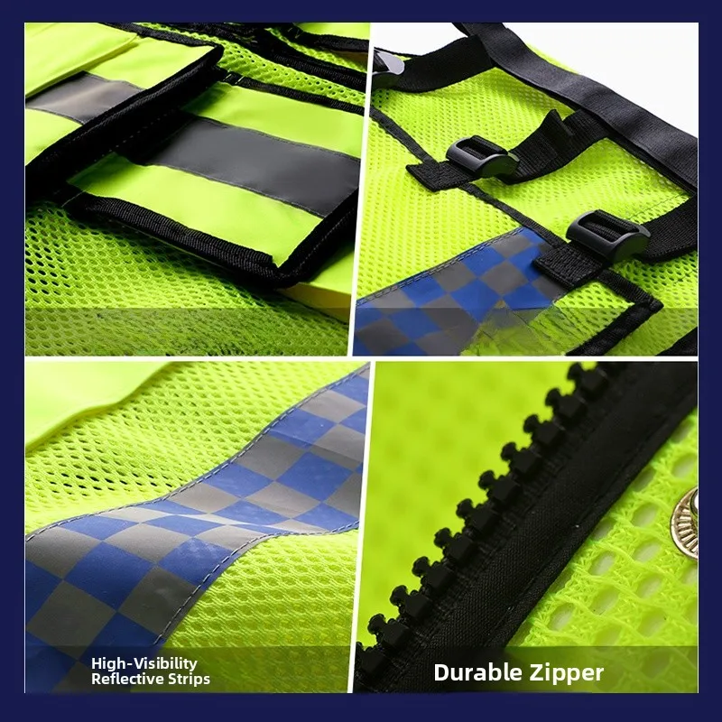 Reflective Safety Vest Multi-Functional Pocket Mesh Road Patrol Cycling Safety Suit Traffic Warning Traffic Law Enforcement