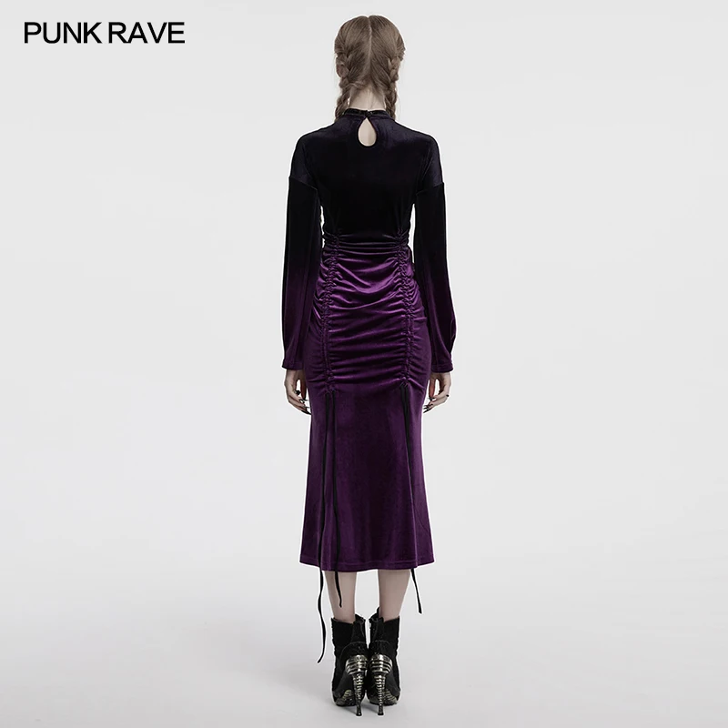 Punk rave feminino gótico veludo gradiente design adiciona camadas vestido rabo de peixe bainha elegância estética pregas ajustáveis vestidos longos