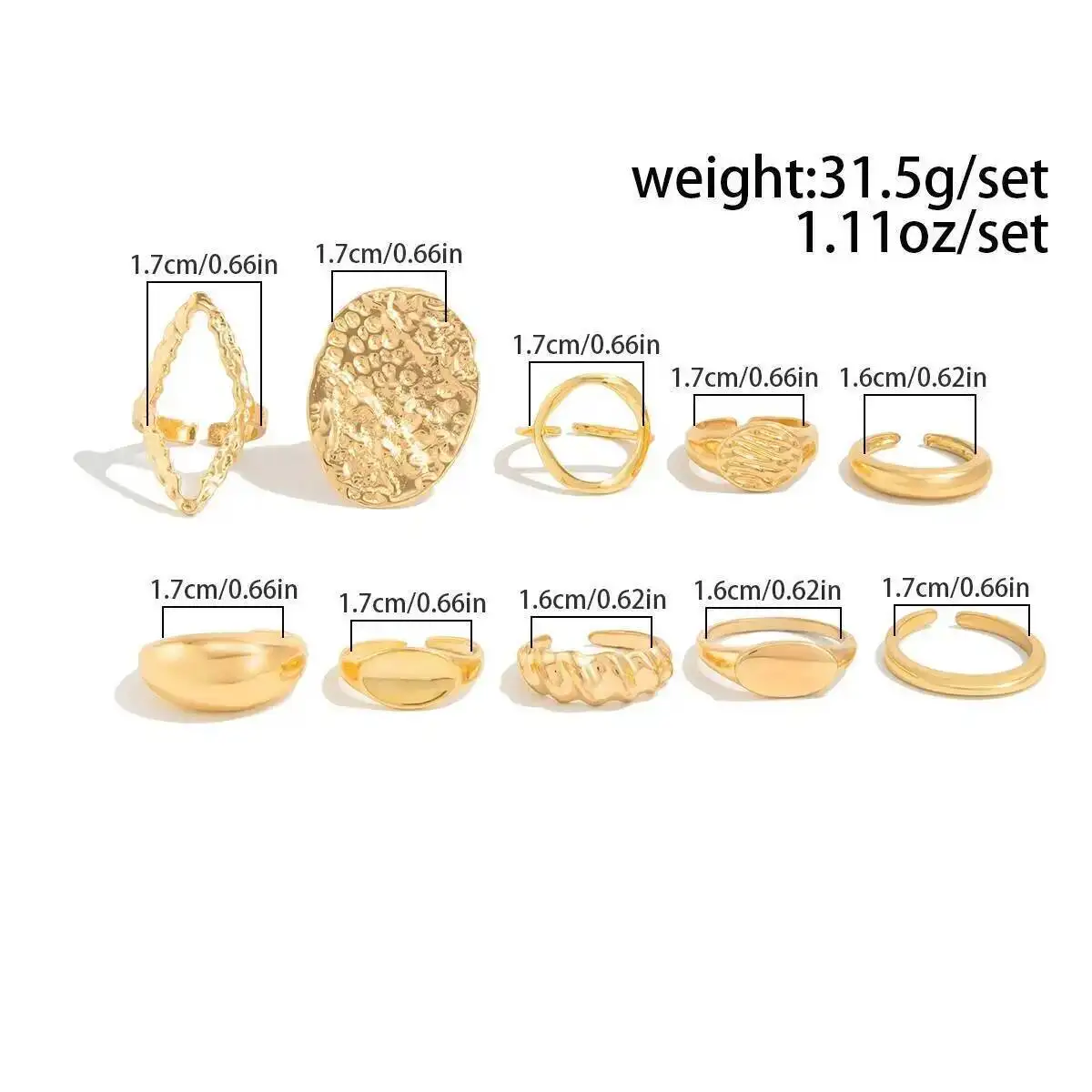 IngeSight.Z 10 قطعة/المجموعة/المجموعة الشرير الذهب اللون غير النظامية السلس المفتوحة خواتم للنساء خمر موجة هندسية حلقة مشتركة مجوهرات الحفلات هدية #4