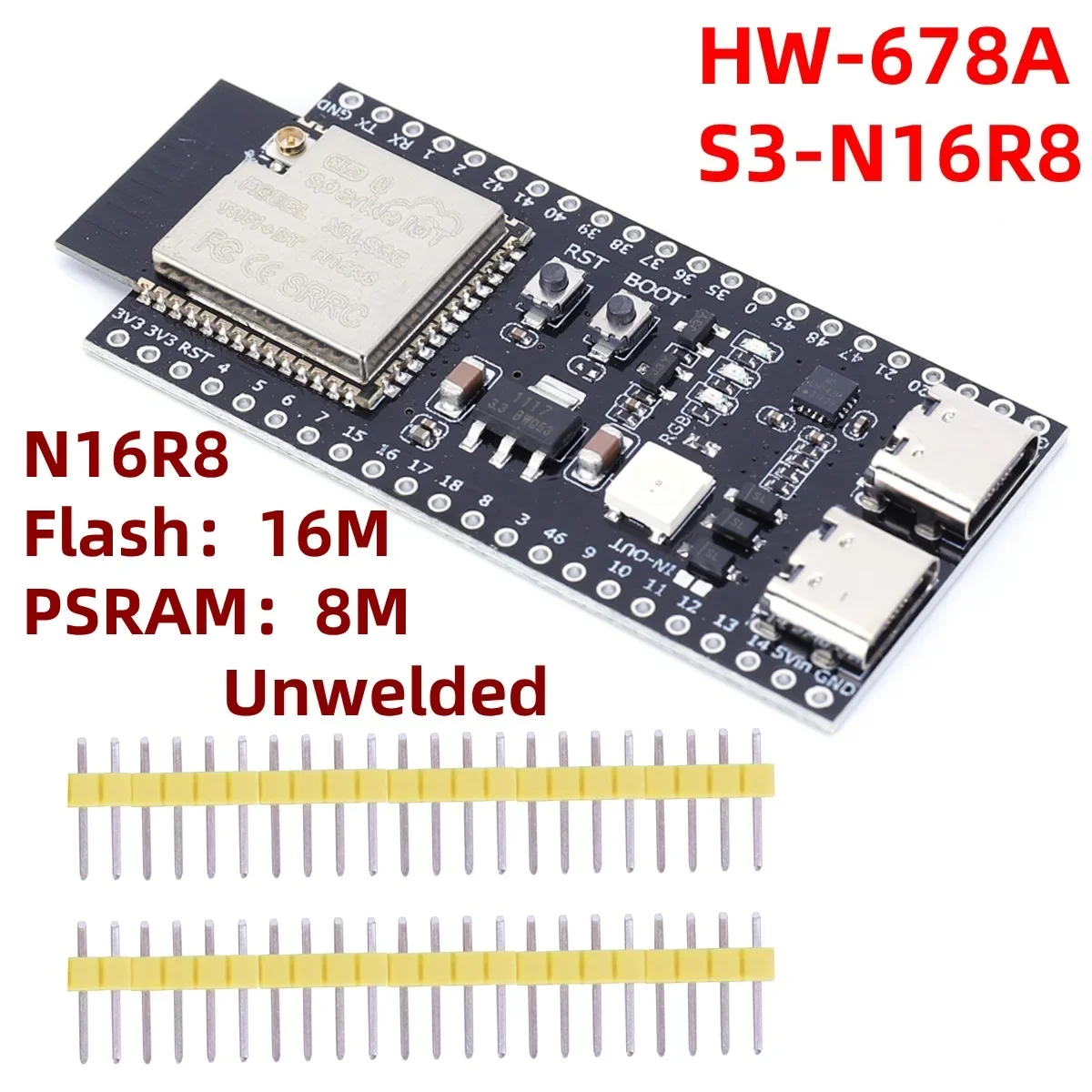 ESP32 S3 Entwicklungsboard S3-DevKitC-1 Bluetooth 2.4G WLAN-Modul für Arduino 8MB PSRAM 16MB FLASH N16R8 Dual Type-C 44P