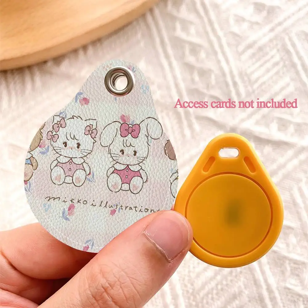 Cute Cat Mikko I-illustrations Leather Access Card Holder, Water Drop Keychain, Bus Card Elevator Induction Protective Cover