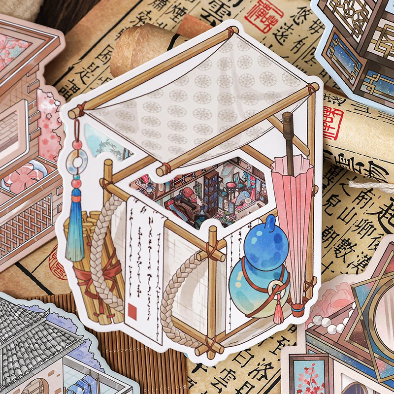 ملصقات Mr. Paper Fleeting Joys Diorama 6 شارات مشهد مصغرة ثلاثية الأبعاد، ديكور مجلة كلاسيكية، مجموعة السفر الثقافية #5