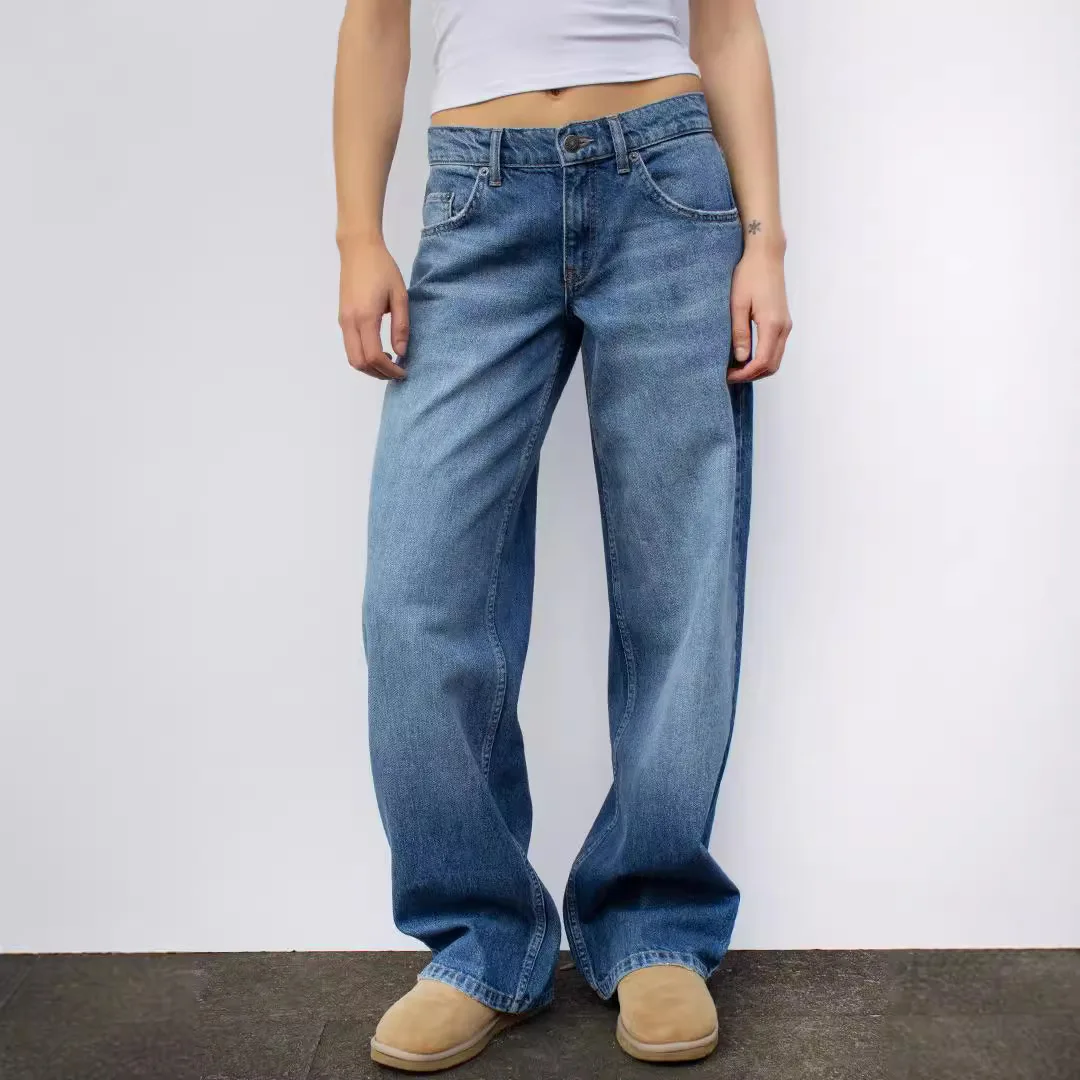 

Flowy Wide Leg Women's Jeans: 90s Vintage Washed, High Rise Straight, Relaxed Fit, Classic Casual Chic, Tall Friendly Trousers
