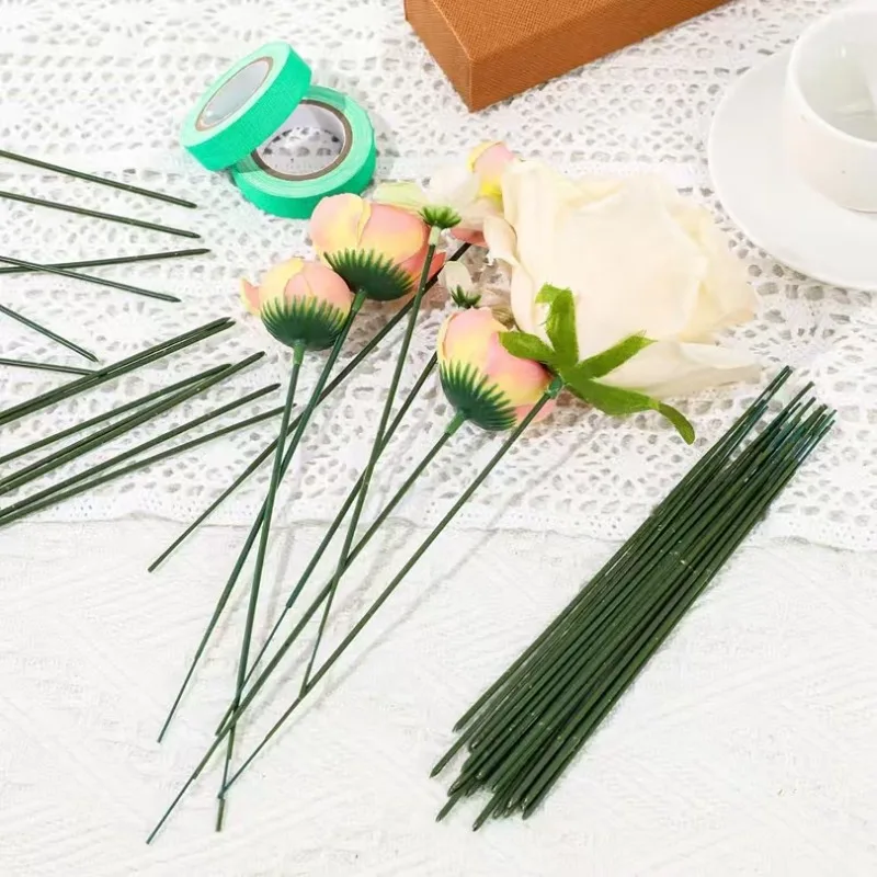 100-600 Stück Blumendraht-Stiele Papierummantelter Eisendraht Künstliche Zweige DIY-Bastelzubehör für Blumenherstellung und Heimdekoration – Detail 9