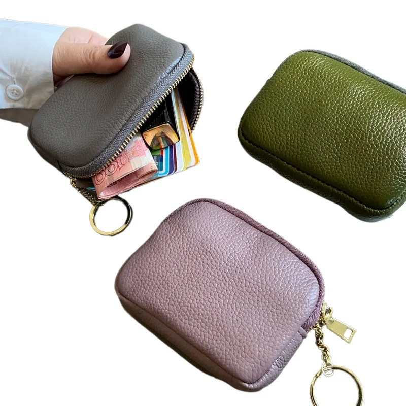 Monedero de cuero genuino para hombres y mujeres, Mini billetera con cremallera, soporte para llaves, Cable, organizador, bolsa de almacenamiento, estuche portátil, bolsa de cosméticos