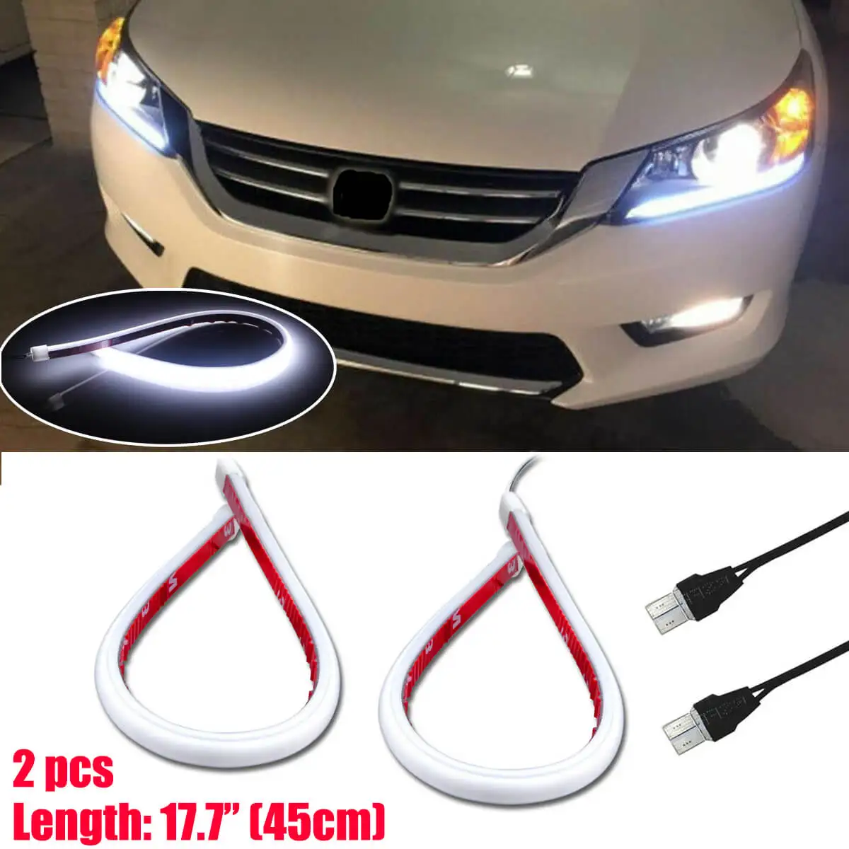 6000K White LED Strip DRL Lights For 2013 2014 2015 Honda Accord Headlight EvenIlluminating Daytime Running Retrofit Kit 12V 2Pc