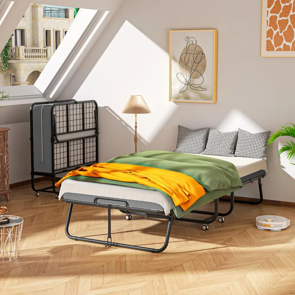 سرير محمول مع مرتبة إسفنجية الذاكرة - سرير ضيوف بإطار معدني قابل للطي مقاس 75 × 38 موفر للمساحة #2