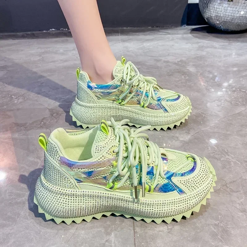 Spring Autumn Women Casual Sneakers Designers Rhinestone Diamond Thick Bottoms Shoes Female Tennis Trainers Jogging Walking Shoe