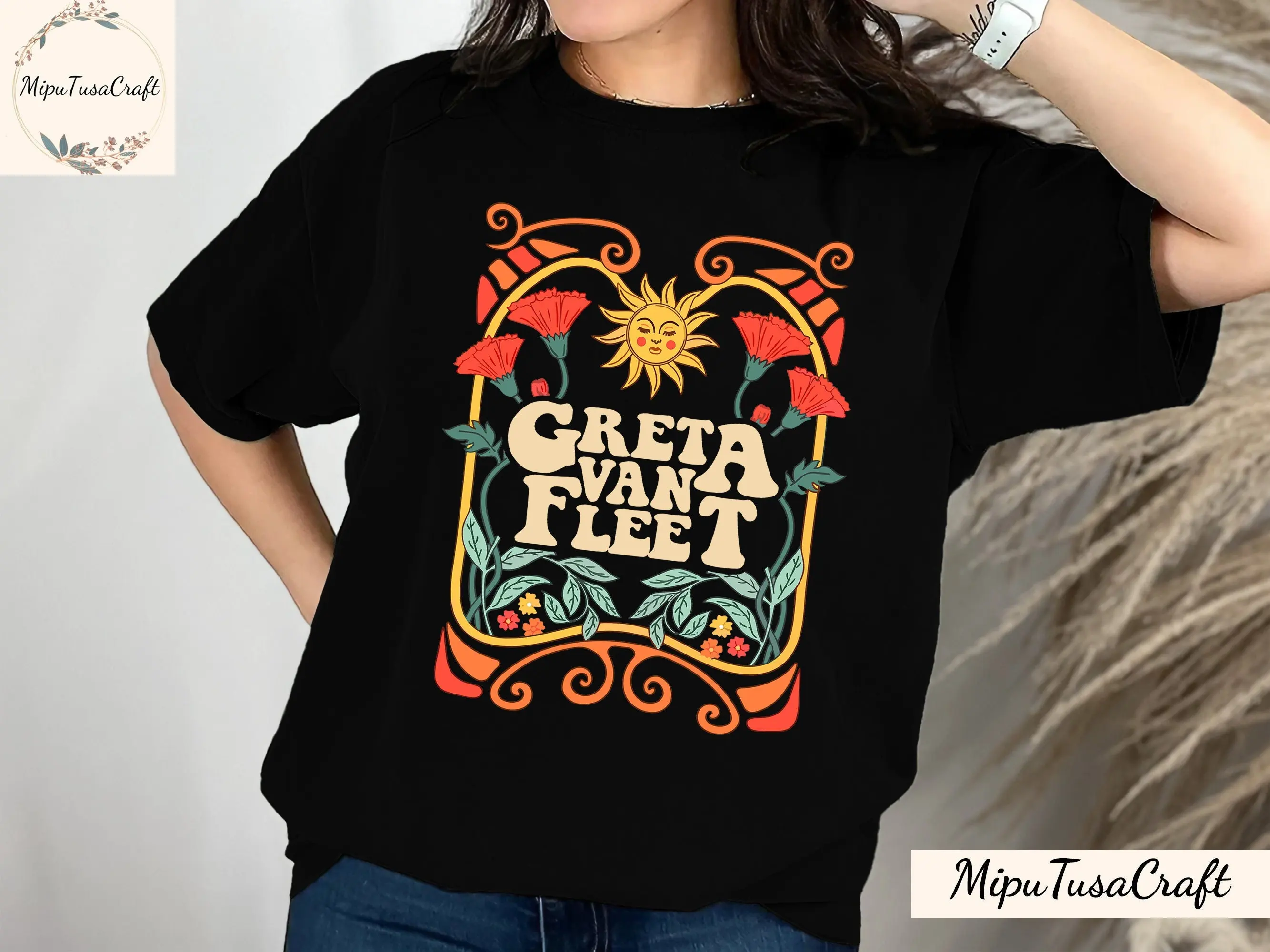 Greta Van Fleet T Shirt Floral Retro Dream In Gold Tour 2023 Starcatcher Gvf Sweat