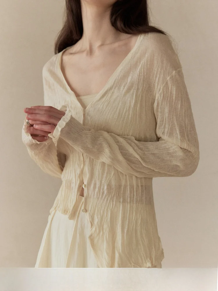 

Вязаный асимметричный кардиган MurmurMi с V-образным вырезом, летняя коллекция, свободный крой, длинный рукав, приятный к телу, дышащий, женский