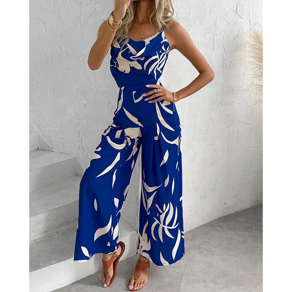 

Geometric Print V-Neck Spaghetti Strap Sexy Jumpsuit for Womens Summer Casual Wide Leg Jumpsuit Women New in One Piece Outfits