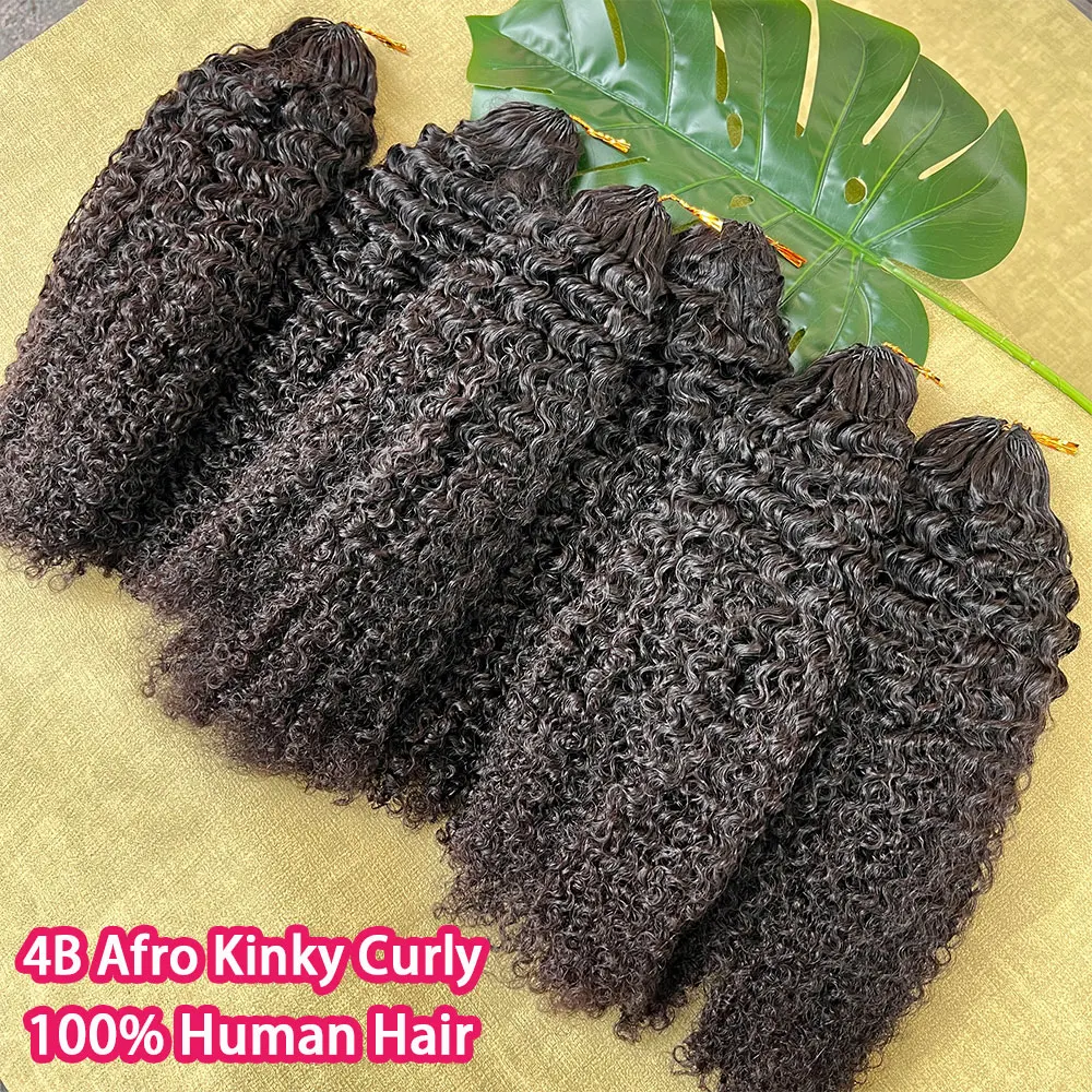 High Grade 4B Afro Kinky Curly Human Hair Invisible Knotless Crochet Braiding Hair Extension for Women 100g/Bundle Soft Silk