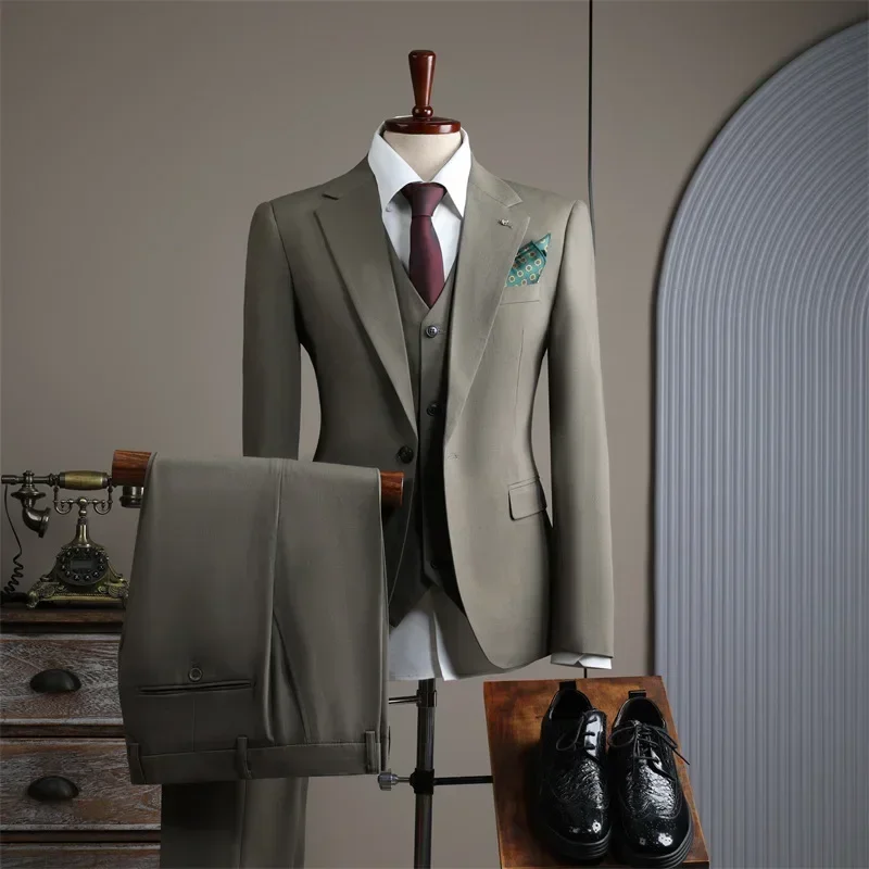 (21) Customized Fashionable British Style Handsome Groom’s High-end Wedding Suit