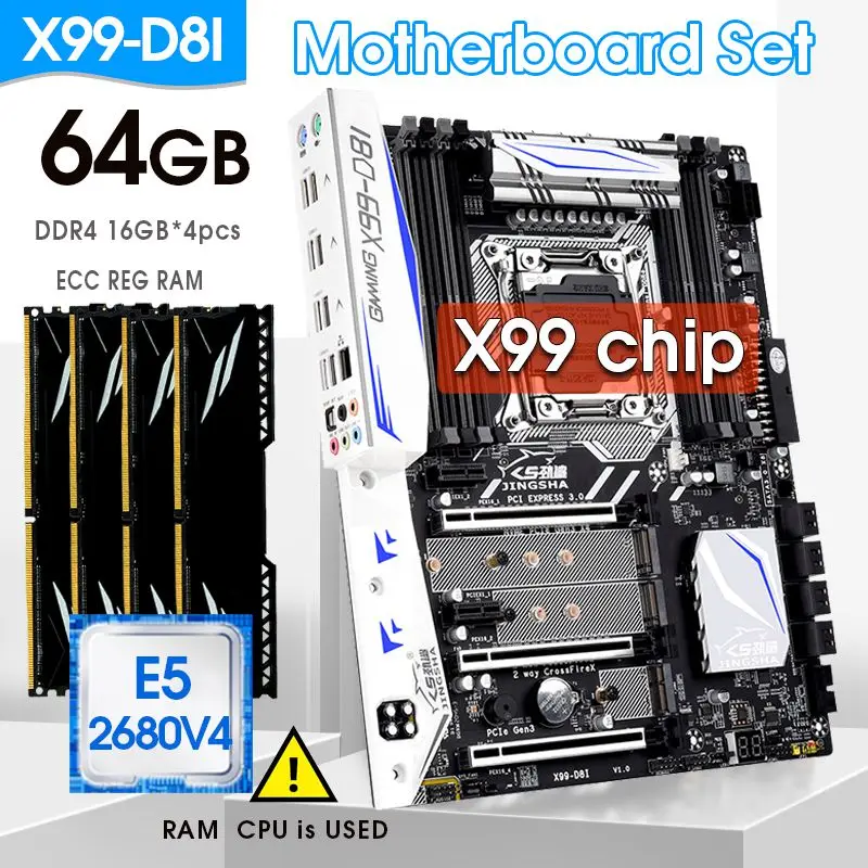 JINGSHA X99 D8I LGA 2011-3 Motherboard Set With E5 2680V4 Process And 4x 16GB = 16GB  DDR4 2133MHZ ECC REG RAM KIT