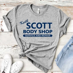 Keith Scott Body Shop Service and Repair Vintage Graphic T Shirts Women Cotton Trendy Gray Colour T-shirt One Tree Hill Tshirts