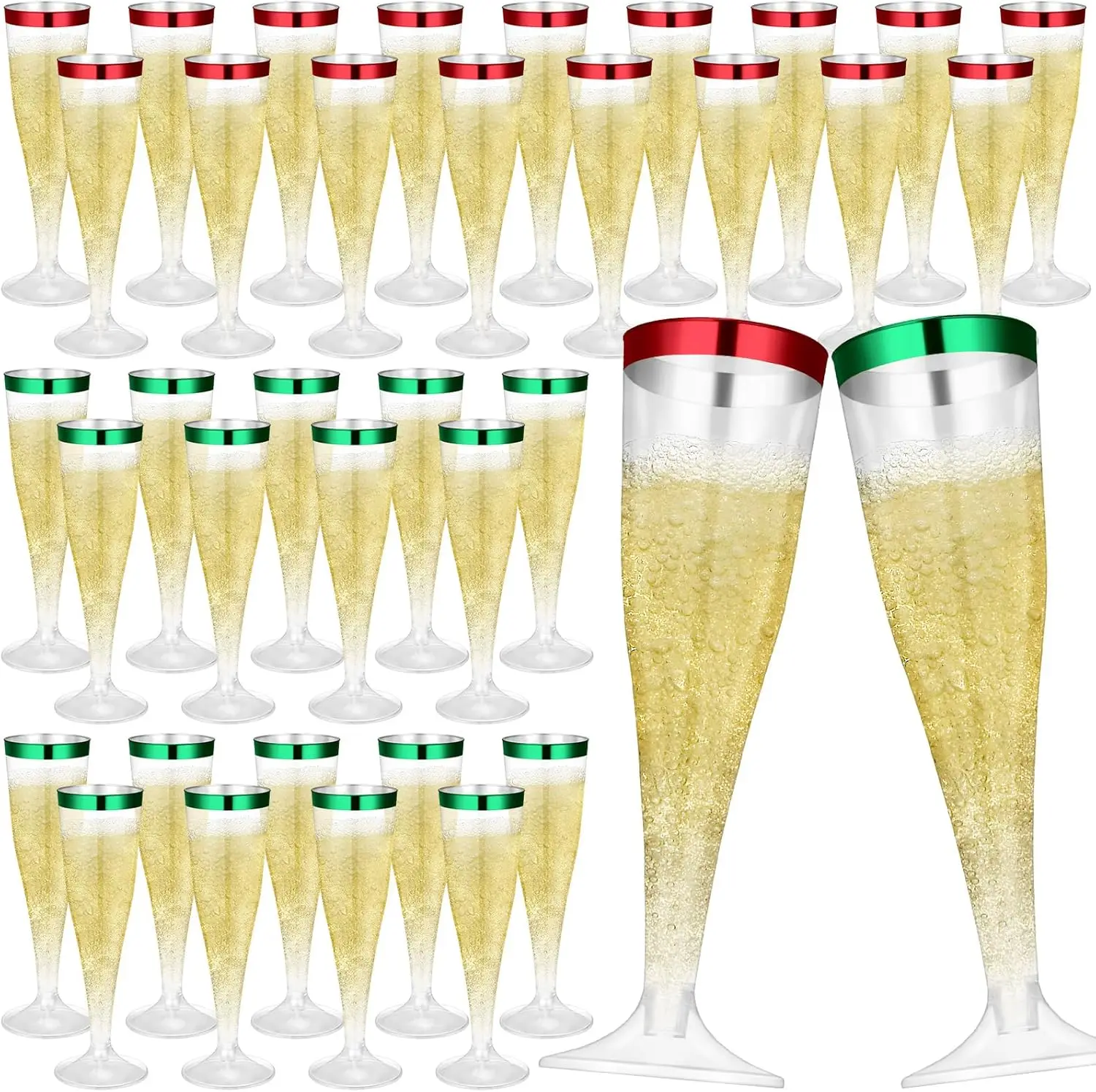 

36 Pcs Clear Plastic Champagne Flutes 4.5 oz Disposable Toasting Glasses for Wedding, Christmas, Halloween, Birthday Party (Gree