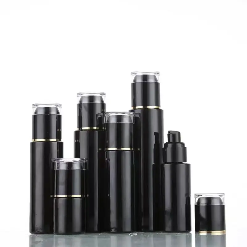 Botellas con bomba de vidrio mate negro de 40ml a 120ml con tapa de plástico, frascos rellenables de muestra de loción en aerosol, contenedor de viaje vacío
