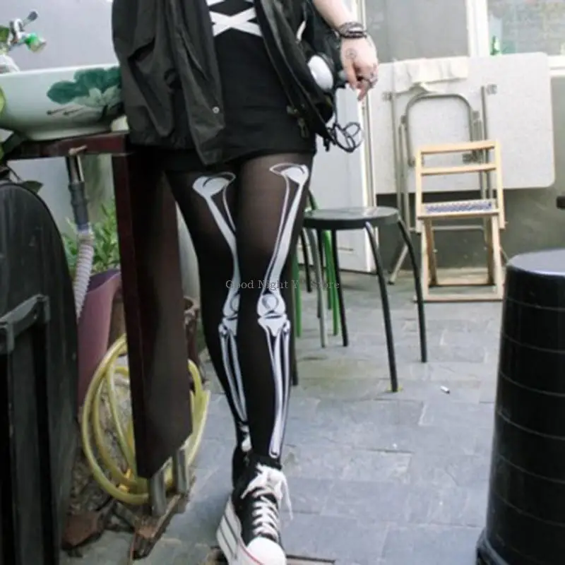 Women Sexy Skull Stockings Opaque Tight Stretchy Pantyhose Fashion Halloween Cosplay Costumes Pantyhose for Women Girls
