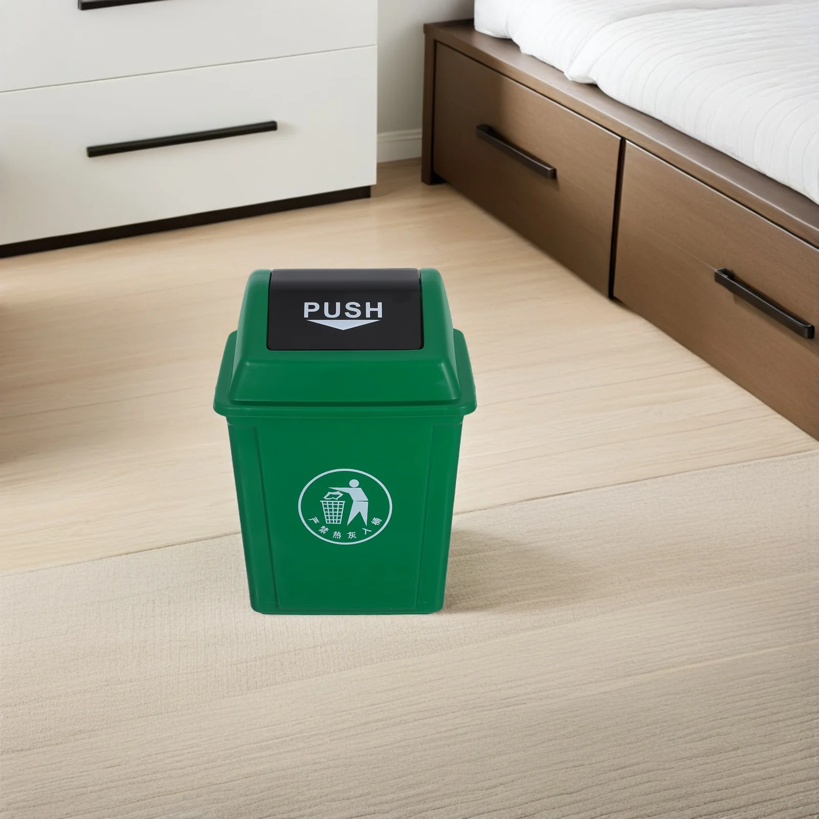 

10L Swing Top Trash Can Green Plastic Kitchen Garbage Bin for Home Office Commercial Use Easy Basket with Swing Lid