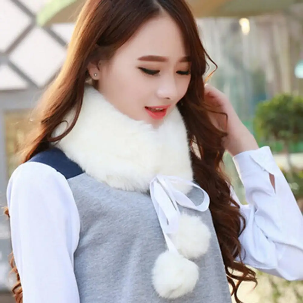 Rabbit Fur Plush Ball False Collar Women Shawl Wraps Winter Ladies Push Thermal Neck Warmer False Collar Shawl Neckerchief Scarf